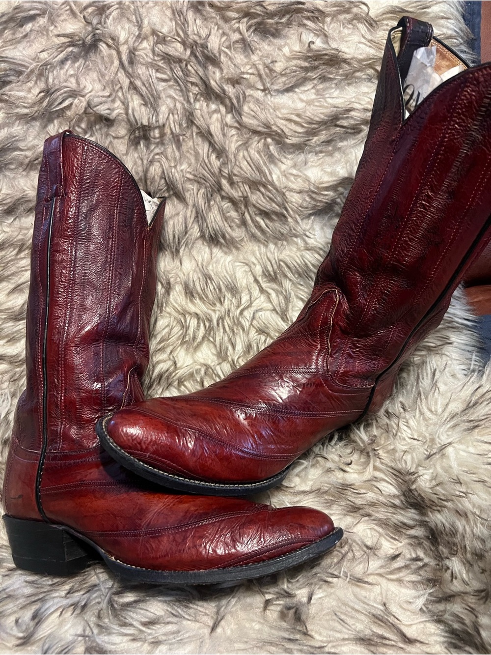 Men's TONY LAMA BLK LABEL FULL EEL WESTERN Boots-burgundy-Sz 9D Pull-On Style